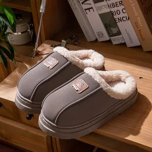 Thick Sole Men's Slides Slippers Plush Collar House Slipper for Man