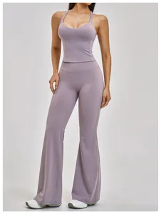 Women's Longline V Neck Cross Back Yoga Top with High Waisted Bootcut Pants, Extended Hem No Ride up, Booty Lifting Seam, Quick Dry