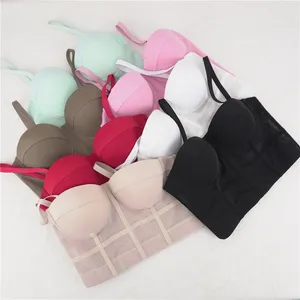 Wholesale Women Solid Color Mesh Sports Fishbone Halter Vest Sexy Backless Shapewear Top