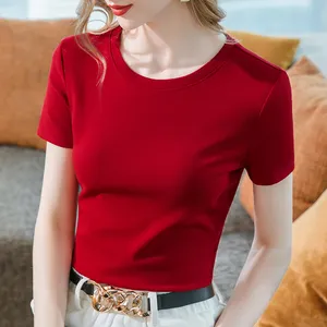 Women Solid Color Crew Neck Knit Top Short Sleeve Basic Casual Summer Knit Pullover T-Shirt