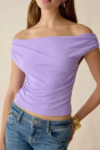 Women off Shoulder Draped Ruched Crop Top