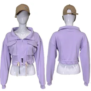 Casual Cardigan Comfortable Blue Color Stand Collar Women's Knitted Top