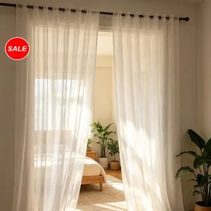 Ready Made 100% Polyester Semi Sheer Curtain Faux Linen Fabric Living Room Decorations Curtains, in Stock Clearance, Fast Shipping