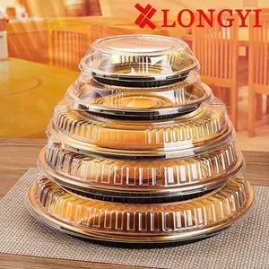 Spot Wholesale Disposable Food Container Plastic Food Packaging Takeaway Round Sushi Tray Party Tray
