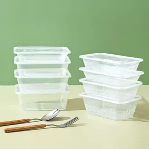 Microwave 500ml 650ml 750ml 1000ml 1250ml 1500ml Eco-Friendly PP Clear Plastic Takeaway Disposable Food Container with Lid Bento Lunch Box
