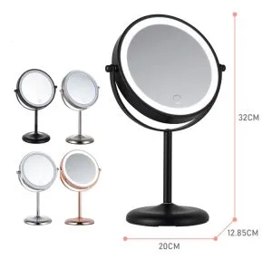 CE RoHS Certificate Beauty Products Rechargeable Li-ion Battery 3000-6500K Iron Round LED Table Touch Dimmer Makeup Cosmetic Mirror