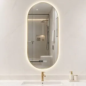 Bathroom LED Selfie Touch Control Anti-Fog Oval Gold Framed Backlit for Europe Hotel Apartment Renovation Wholesale Mirror