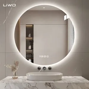 Smart Circle LED Backlit Mirror with Light Anti-Fog Bluetooth Touch Screen Iluminated Cosmetic Vanity Makeup Wall Bathroom Sanitary Furniture Home Decoration