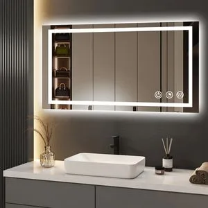 100*60 Cm LED Bathroom Mirror, 3 Color Temperatures, Dimmable Bathroom Vanity Mirror with Lights, Wall-Mounted