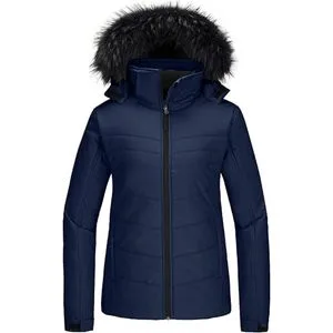 Women's Warm Waterproof Ski Jacket with Thick Hood and Puffer Design Winter Jacket