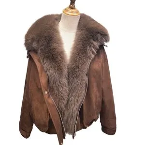 2026 Winter New Deerskin Suede Fox Fur Collar Goose Down Short Parka