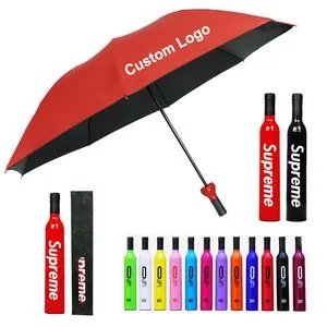 Cheap Custom Logo Print Manual Parapluie Foldable Promotional Gift Wine Bottle Umbrella