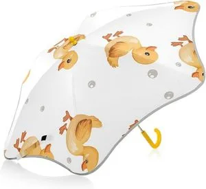 Funny Yellow Duck Straight Umbrella with Reflective Strips Safety for Children