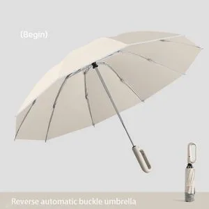 Easy Carry 10ribs Automatic Reverse Folding Umbrella with Hook Loop Lock Handle (FU-31023BFA(C))