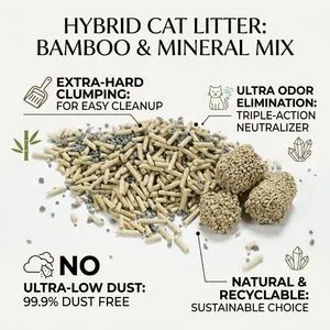 Natural Catlitter Bamboomixed Bentonite Mineral Sand Dust Free Low Tracking Good Odor Control Pet Clean Products